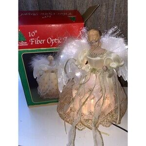 Yuletide Traditions White Fiber Optic Angel Christmas Tree Topper LED Light-Up